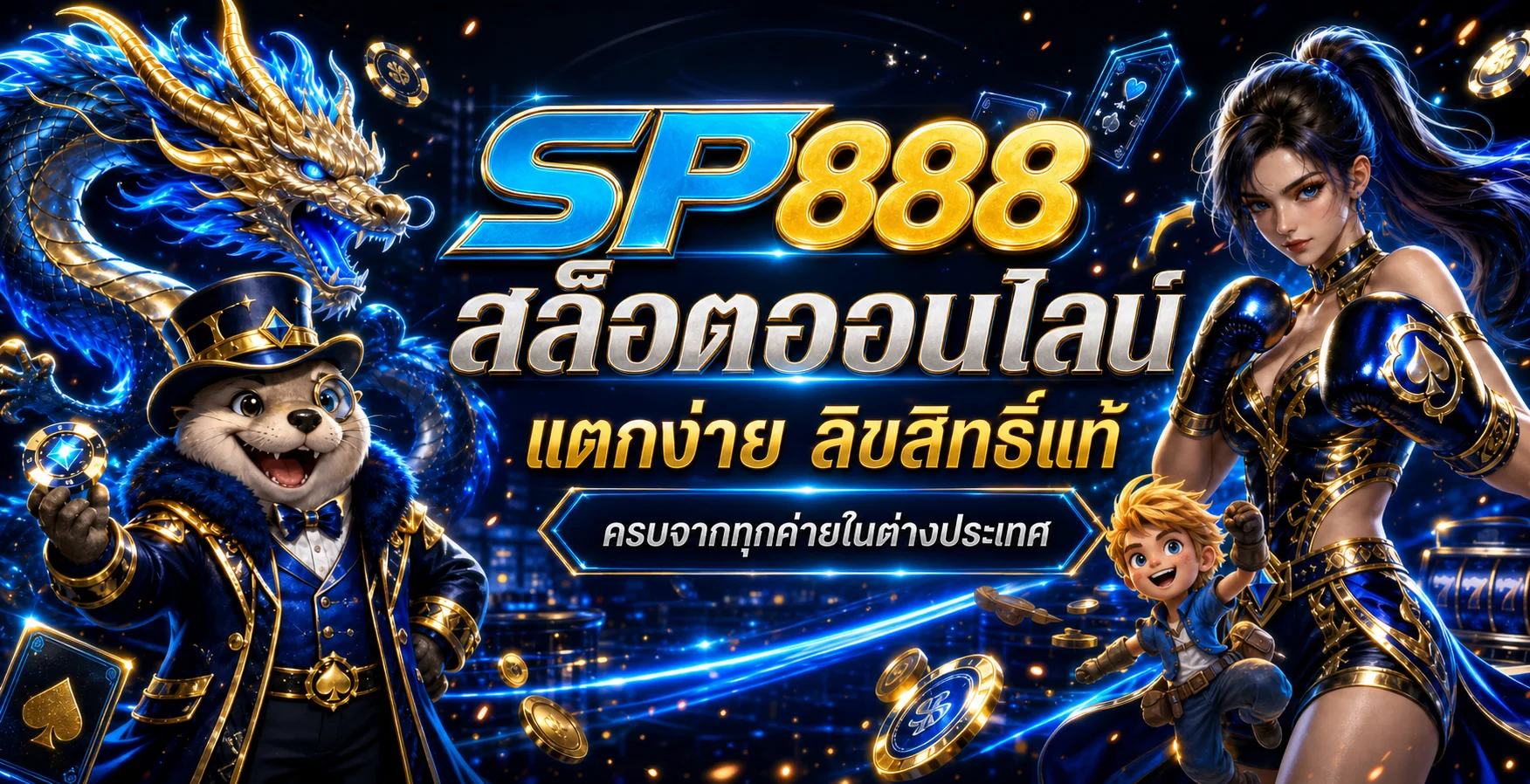 แบนเนอร์ SP888 สล็อตพร้อมตัวละครเกมแฟนตาซี